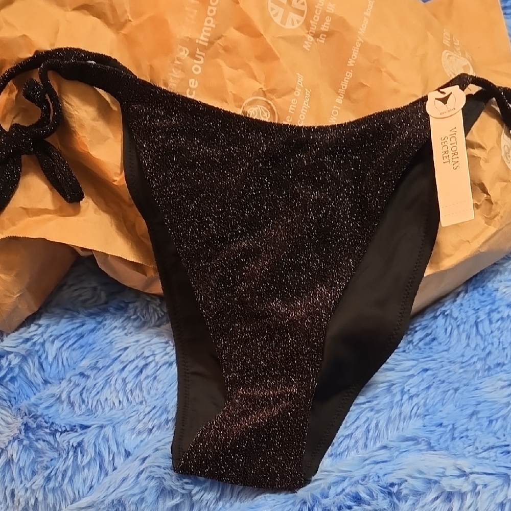 Victoria's Secret Sparkle Black Tie-Side Brazilian Bikini Bottom